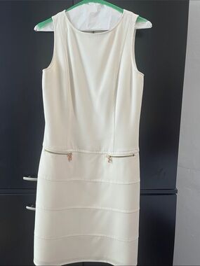 Marc Andrew New York Sleeveless Cream Midi Dress with Gold Zipper Accents